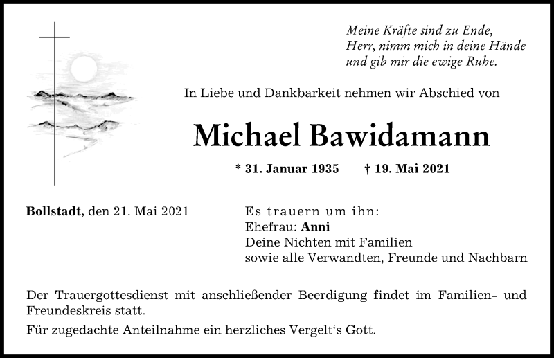 Traueranzeige von Michael Bawidamann von Rieser Nachrichten