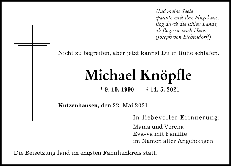 Traueranzeige von Michael Knöpfle von Augsburger Allgemeine
