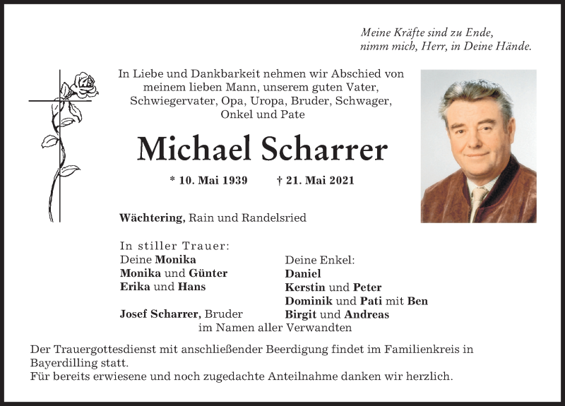 Traueranzeige von Michael Scharrer von Neuburger Rundschau, Donauwörther Zeitung