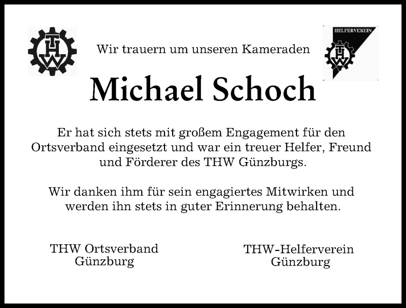 Traueranzeige von Michael Schoch von Günzburger Zeitung