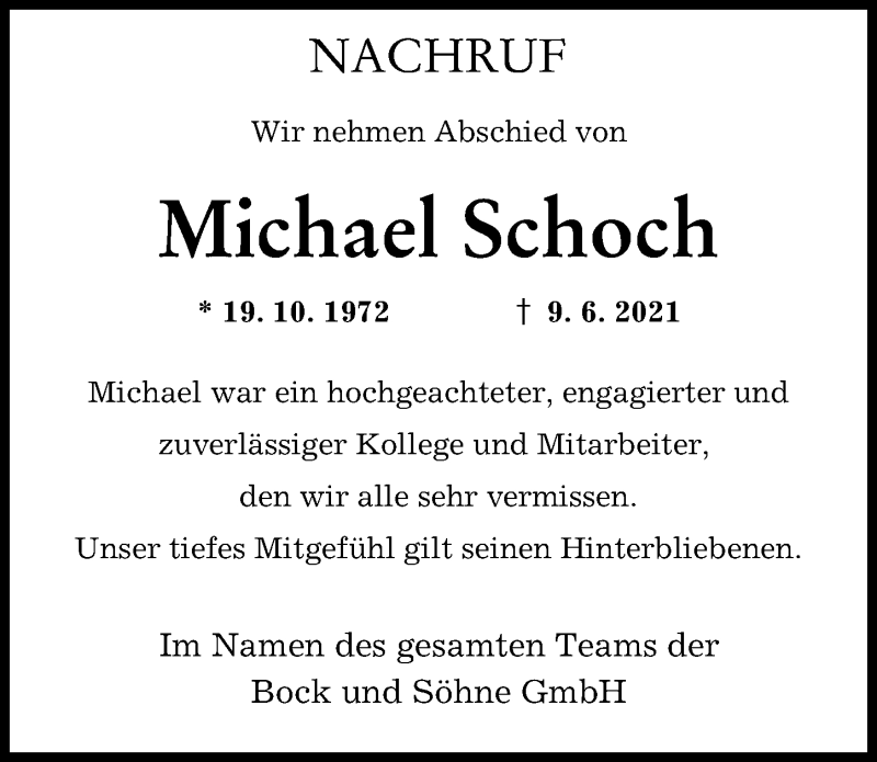 Traueranzeige von Michael Schoch von Günzburger Zeitung