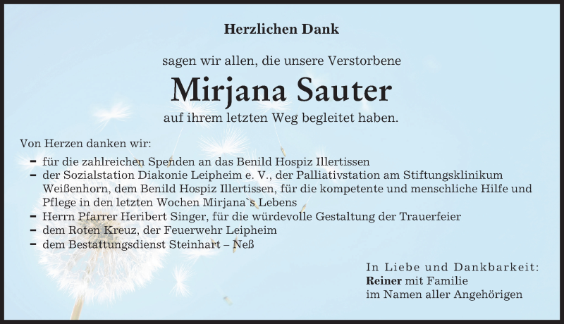 Traueranzeige von Mirjana Sauter von Günzburger Zeitung