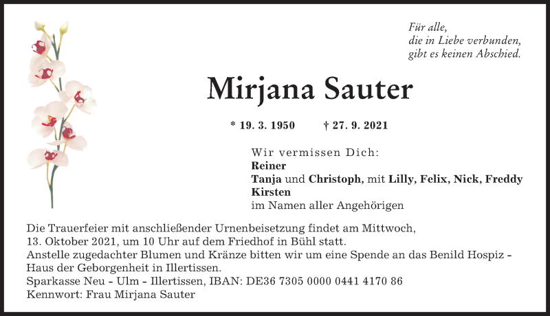 Traueranzeige von Mirjana Sauter von Günzburger Zeitung
