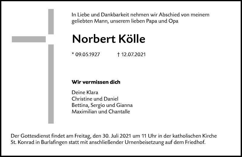 Traueranzeige von Norbert Kölle von Augsburger Allgemeine