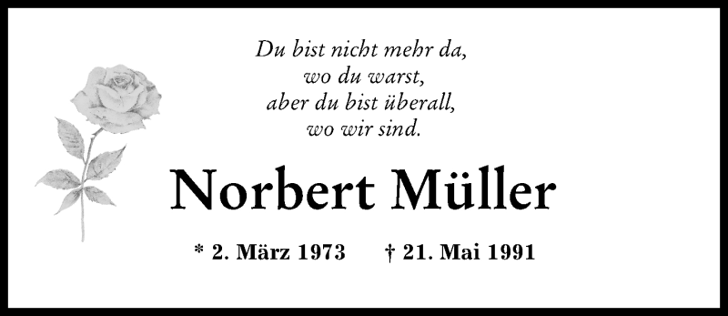 Traueranzeige von Norbert Müller von Donau Zeitung