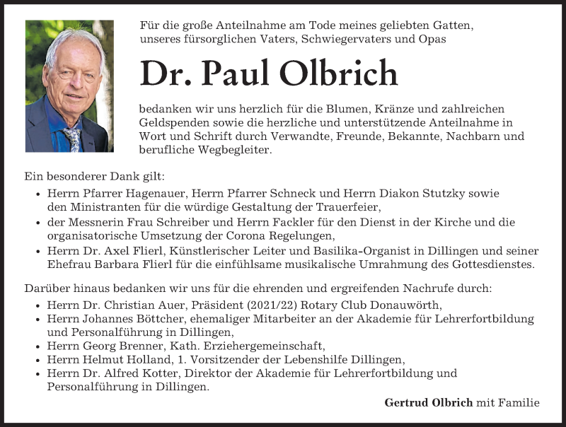  Traueranzeige für Paul Olbrich vom 27.11.2021 aus Donau Zeitung, Donauwörther Zeitung