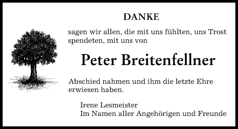 Traueranzeige von Peter Breitenfellner von Augsburger Allgemeine