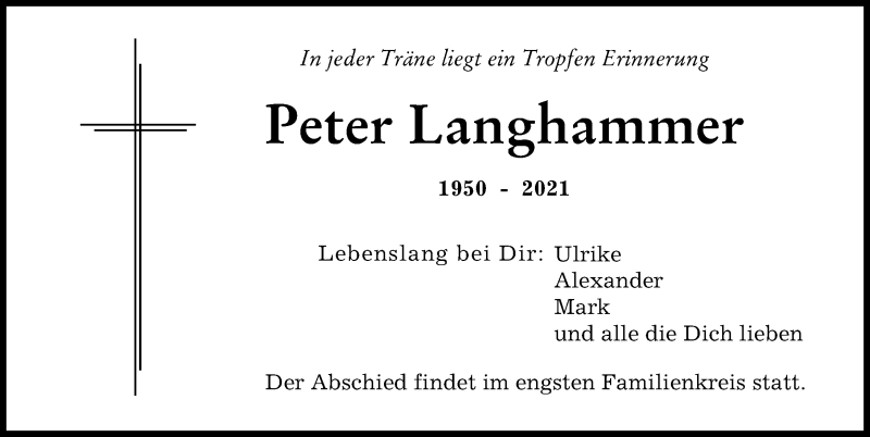 Traueranzeige von Peter Langhammer von Augsburger Allgemeine