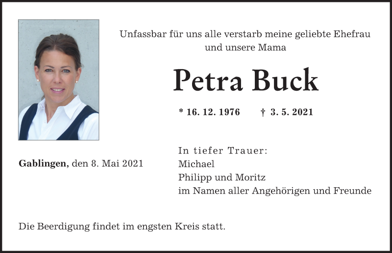 Traueranzeige von Petra Buck von Augsburger Allgemeine