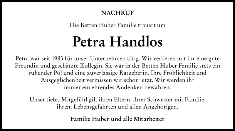 Traueranzeige von Petra Handlos von Augsburger Allgemeine