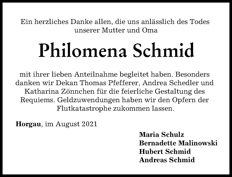 Traueranzeige von Philomena Schmid von Augsburger Allgemeine