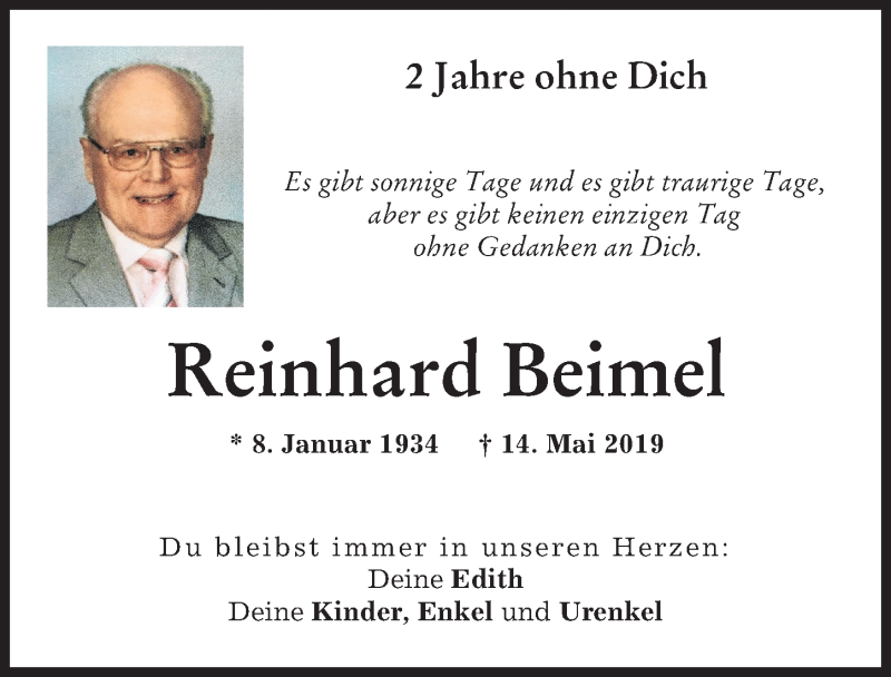 Traueranzeige von Reinhard Beimel von Augsburger Allgemeine