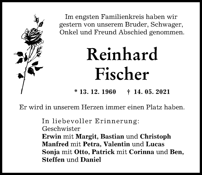 Traueranzeige von Reinhard Fischer von Schwabmünchner Allgemeine