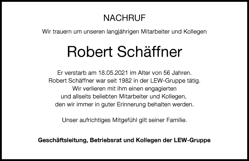 Traueranzeige von Robert Schäffner von Günzburger Zeitung