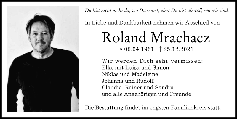 Traueranzeige von Roland Mrachacz von Augsburger Allgemeine