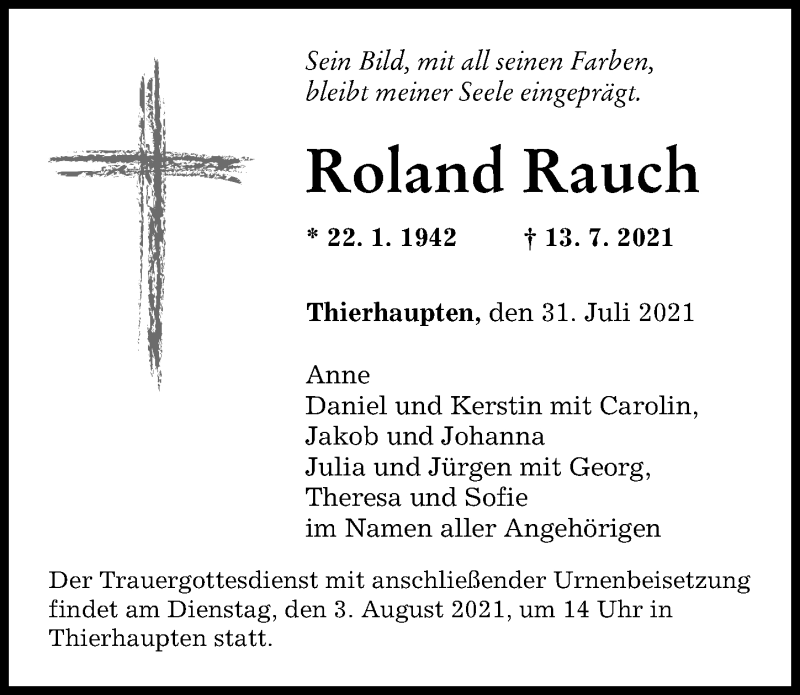 Traueranzeige von Roland Rauch von Augsburger Allgemeine