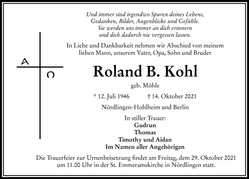 Traueranzeigen Von Roland B. Kohl | Augsburger Allgemeine Zeitung