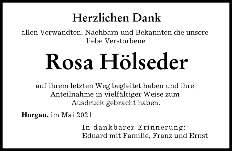 Traueranzeige von Rosa Hölseder von Augsburger Allgemeine