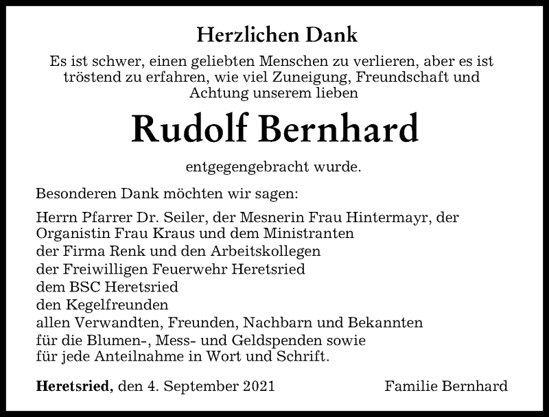 Traueranzeige von Rudolf Bernhard von Augsburger Allgemeine