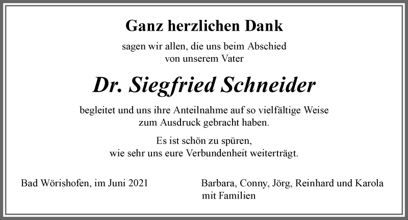 Traueranzeige von Siegfried Schneider von Mindelheimer Zeitung