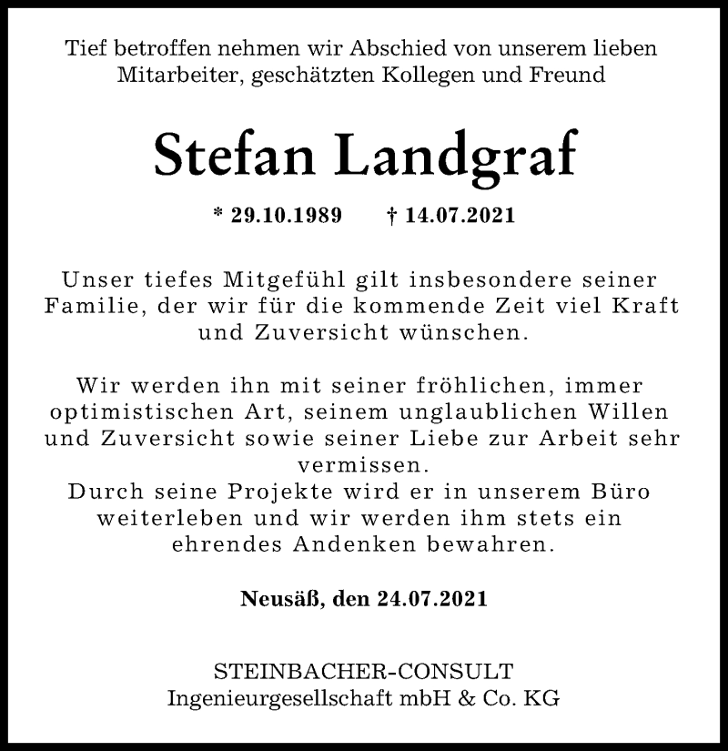 Traueranzeige von Stefan Landgraf von Augsburger Allgemeine