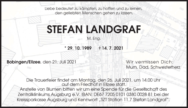 Traueranzeige von Stefan Landgraf von Augsburger Allgemeine