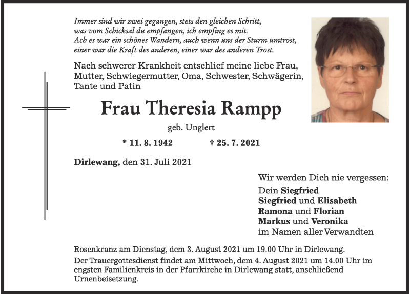 Traueranzeige von Theresia Rampp von Mindelheimer Zeitung