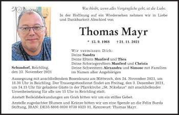 Traueranzeigen Von Thomas Mayr Augsburger Allgemeine Zeitung