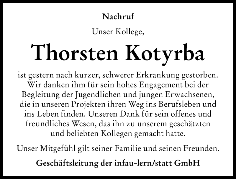 Traueranzeige von Thorsten Kotyrba von Augsburger Allgemeine