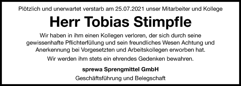 Traueranzeige von Tobias Stimpfle von Rieser Nachrichten