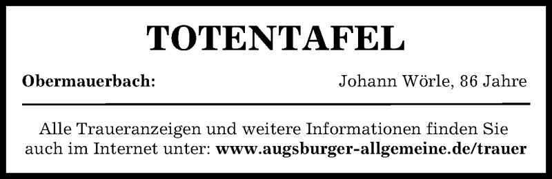 Traueranzeige von Totentafel vom 12.05.2021 von Aichacher Nachrichten