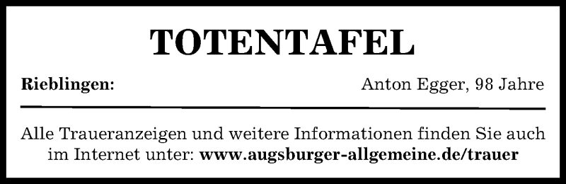  Traueranzeige für Totentafel vom 13.08.2021 vom 13.08.2021 aus Augsburg-Land