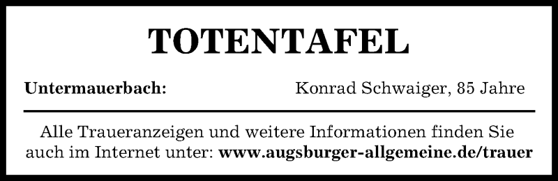 Traueranzeige von Totentafel vom 29.12.2021 von Aichacher Nachrichten