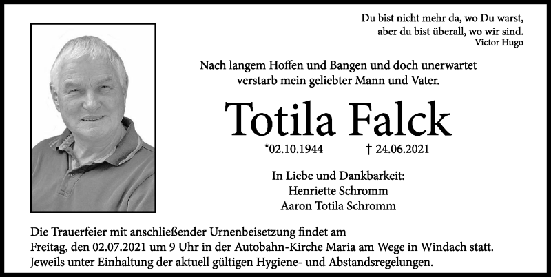 Traueranzeige von Totila Falck von Landsberger Tagblatt