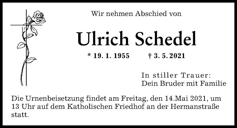 Traueranzeige von Ulrich Schedel von Augsburger Allgemeine