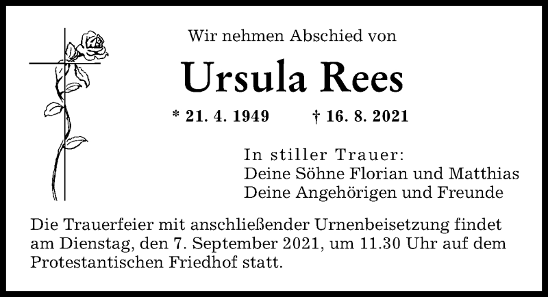 Traueranzeige von Ursula Rees von Augsburger Allgemeine