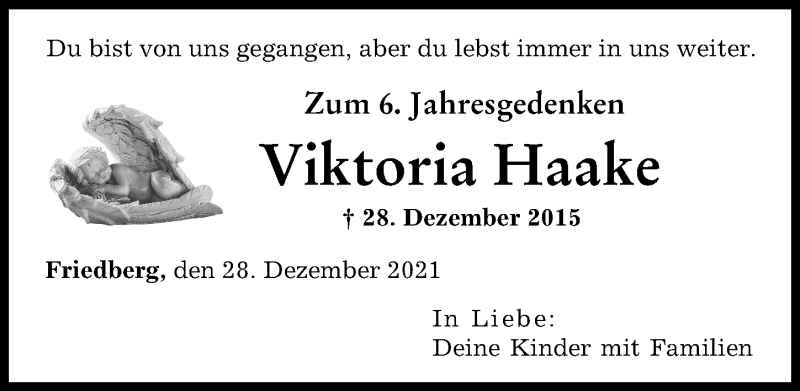 Traueranzeige von Viktoria Haake von Augsburger Allgemeine