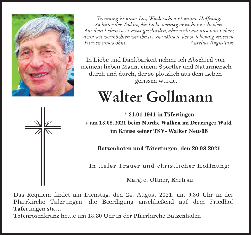 Traueranzeige von Walter Gollmann von Augsburger Allgemeine