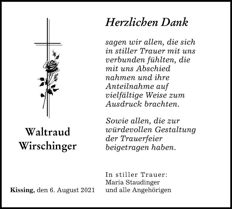 Traueranzeige von Waltraud Wirschinger von Augsburger Allgemeine