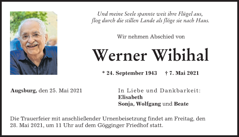 Traueranzeige von Werner Wibihal von Augsburger Allgemeine