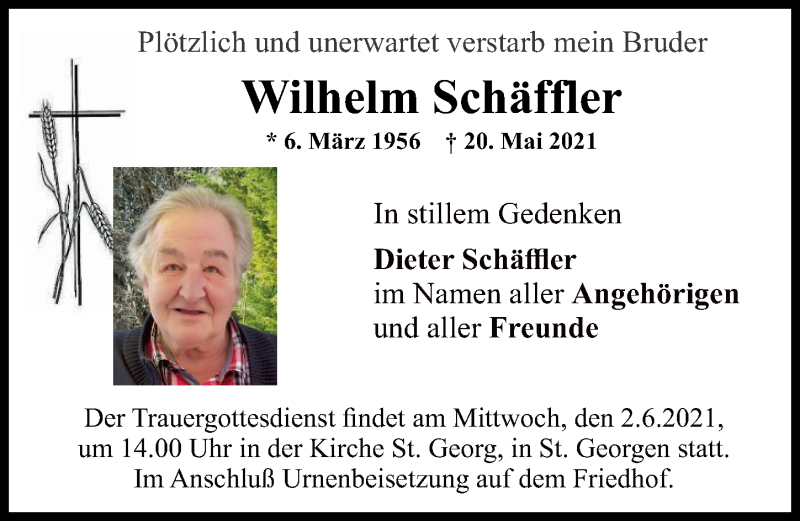 Traueranzeige von Wilhelm Schäffler von Ammersee Kurier