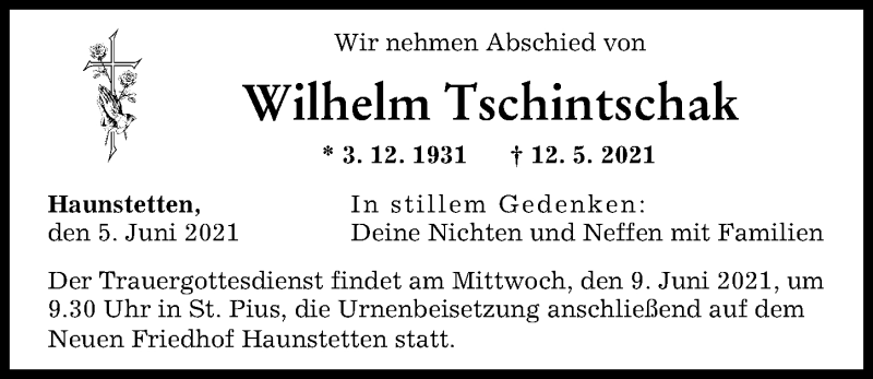 Traueranzeige von Wilhelm Tschintschak von Augsburger Allgemeine