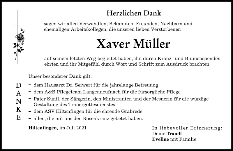 Traueranzeige von Xaver Müller von Schwabmünchner Allgemeine