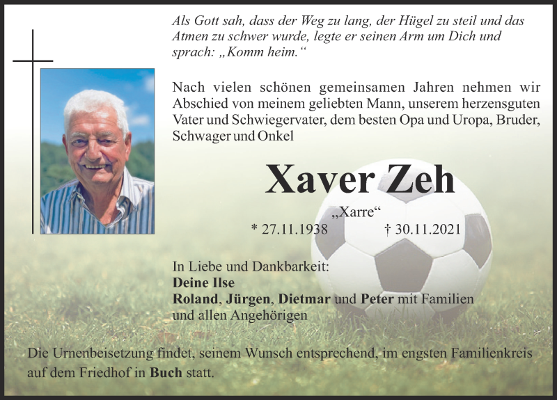  Traueranzeige für Xaver Zeh vom 04.12.2021 aus Illertisser Zeitung