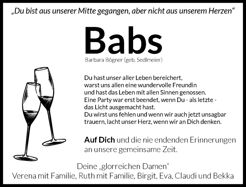 Traueranzeige von Babs  von Günzburger Zeitung