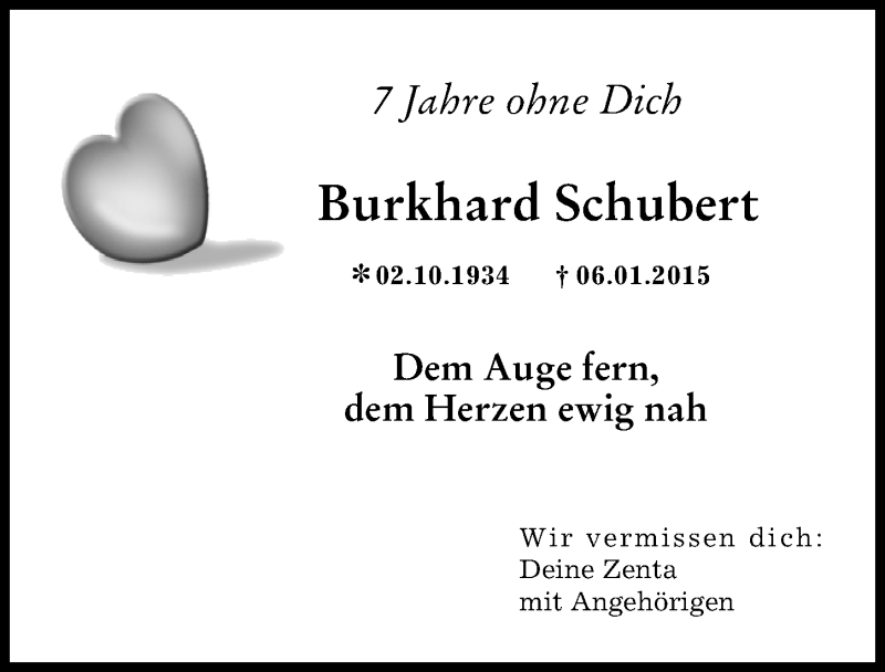 Traueranzeige von Burkhard Schubert von Augsburger Allgemeine