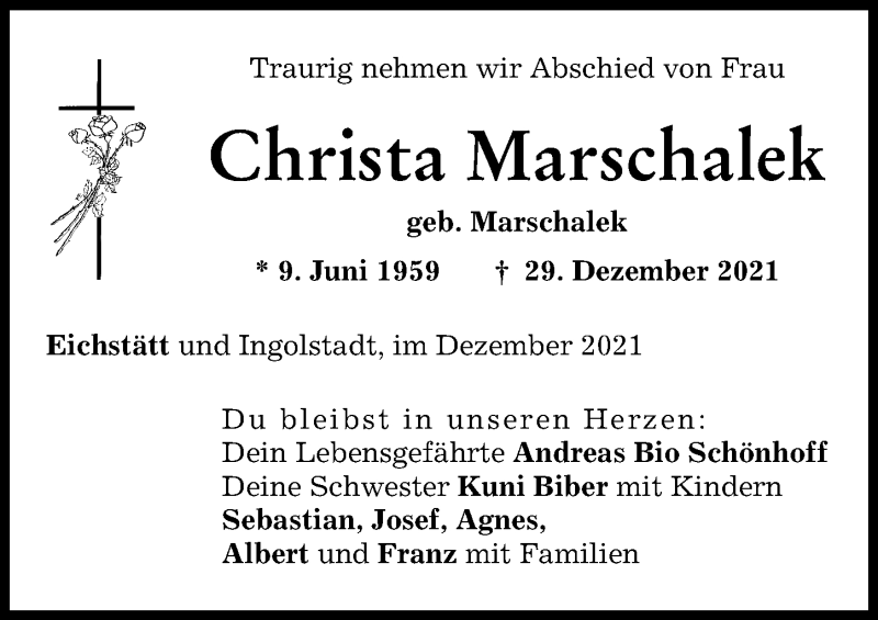 Traueranzeige von Christa Marschalek von Neuburger Rundschau