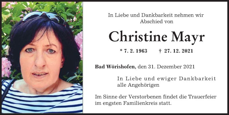 Traueranzeige von Christine Mayr von Mindelheimer Zeitung