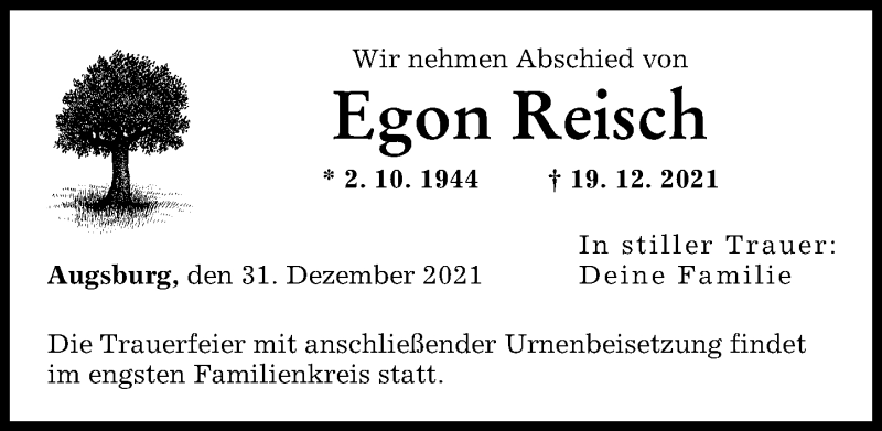 Traueranzeige von Egon Reisch von Augsburger Allgemeine