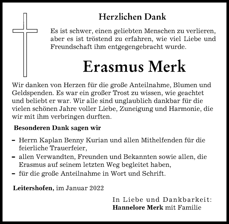 Traueranzeige von Erasmus Merk von Augsburger Allgemeine